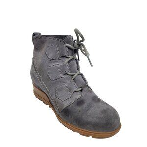 Sorel Evie Grey Suede Wedge Lace-up Ankle‎ Waterproof Bootie Women's Size 7